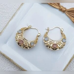 Gold and Silver Floral Hoop Earrings NWT!